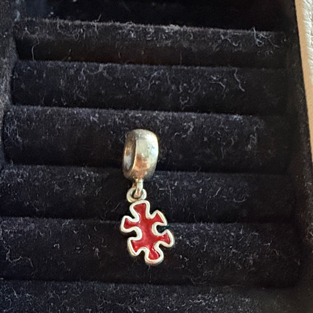 retired Pandora Red Enamel Jigsaw Puzzle Piece Dangle Charm